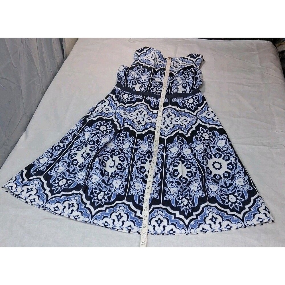 Talbots Blue White Damask Sleeveless Dress Size 4P Petite Cotton Pockets Chic - Picture 3 of 7
